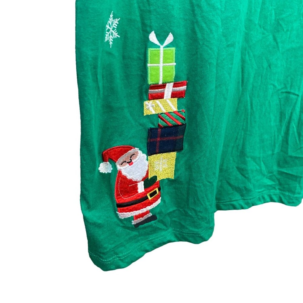 Christmas Tshirt 2XL 18/20 Green Embroidered Santa Casual Holiday Novelty Kitsch - Picture 4 of 10